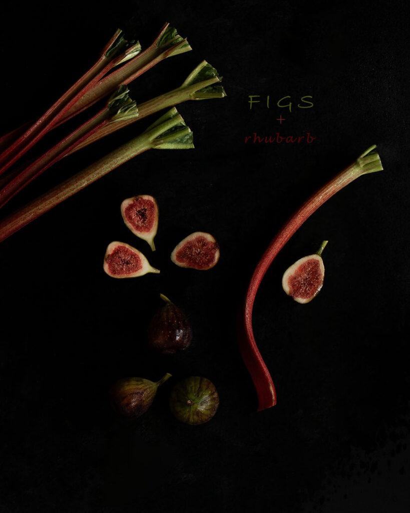 figi i rabarbar, kompozycja flat lay, Mag Bee Fotografia produktowa