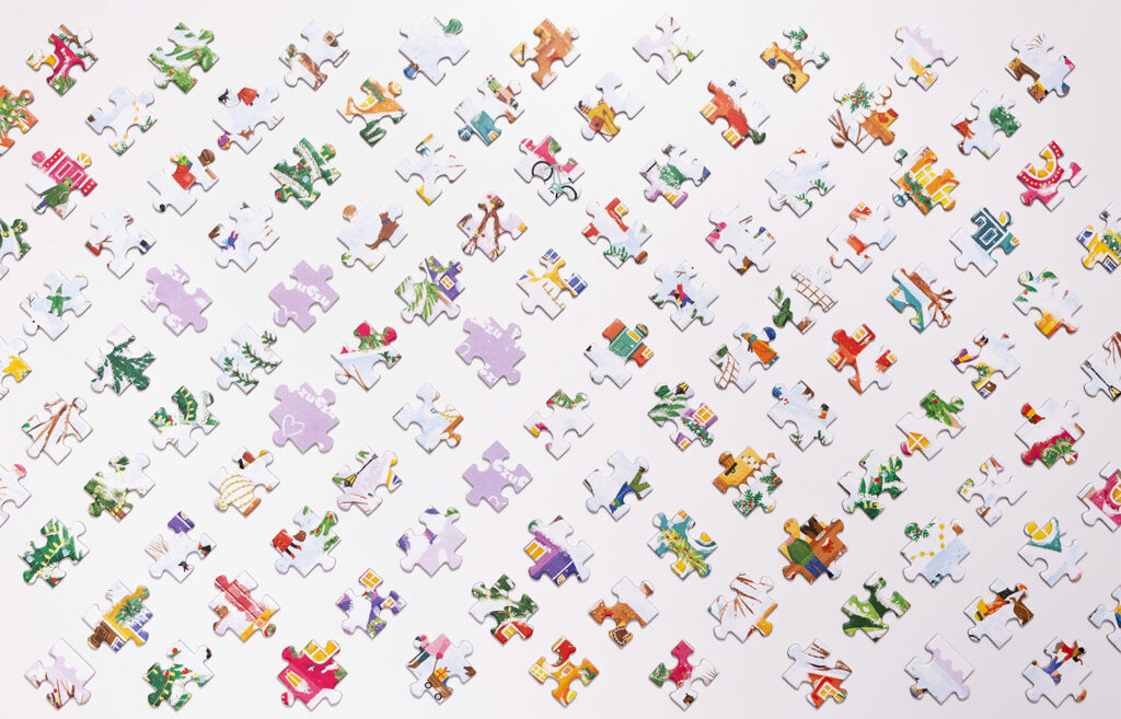 puzzle flat lay, hero banner, Mag Bzzz Fotografia produktowa i animacja poklatkowa